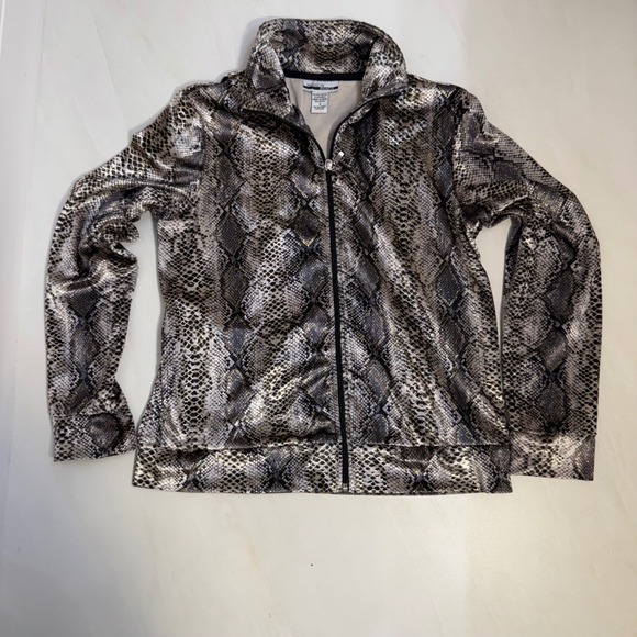 Tops - Women's Snake Print Zip Up Track Jacket Metallic Shine Casual Sportswear